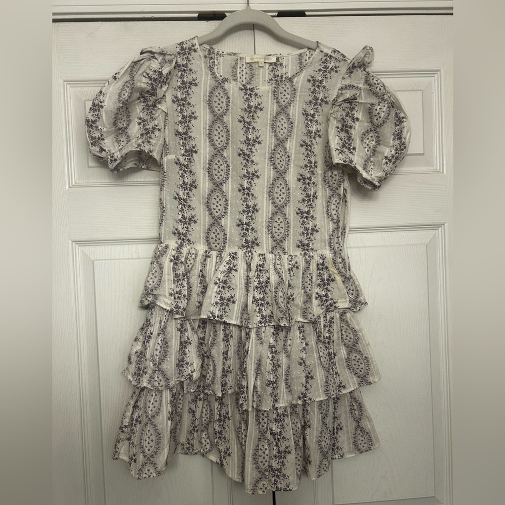 LoveShackFancy Purple Floral Ruffle Dress